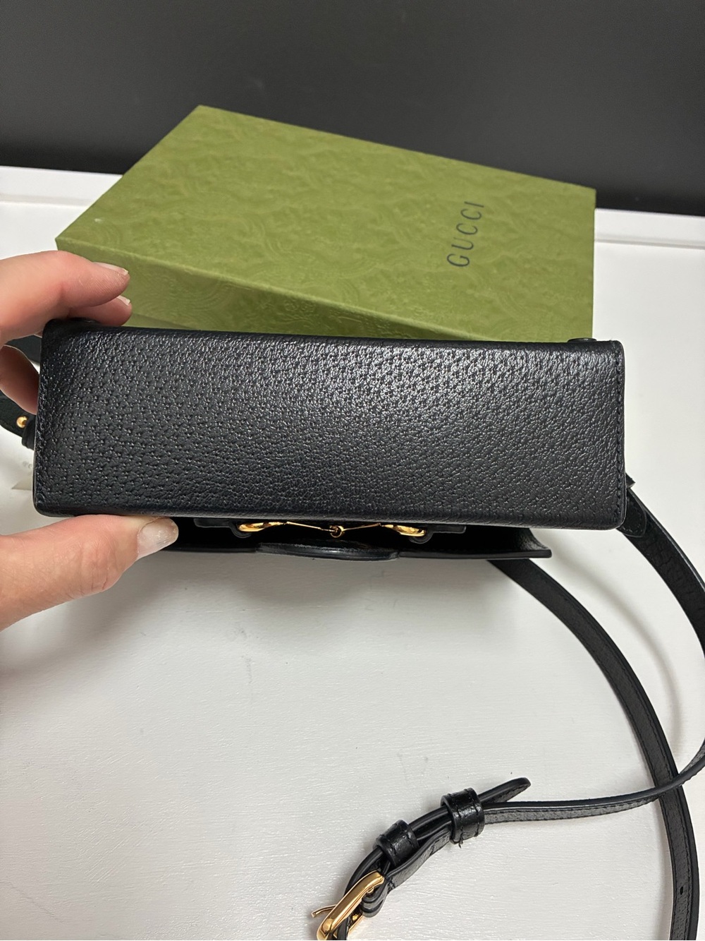 Gucci NWT 1955 Horsebit Black Pebbled Leather Crossbody Bag Authentic - Picture 7 of 12